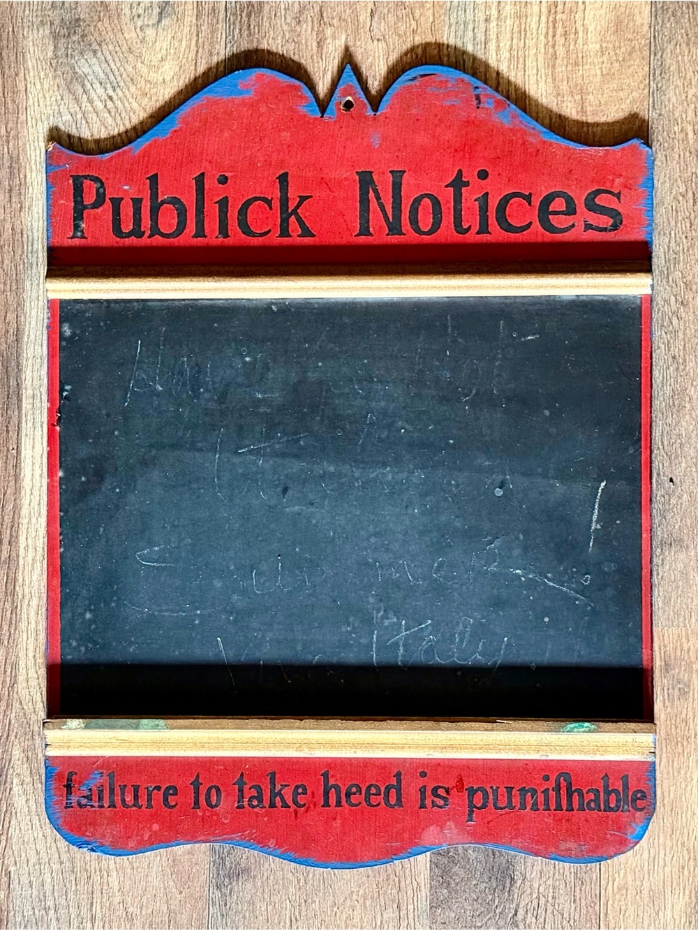 Vintage Yorkraft 'Publick Notices' Chalkboard Sign - Red & Blue